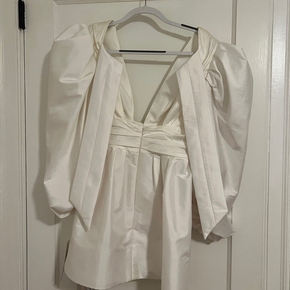 NWT Watters Meringue Radiant Taffeta V-Neck Balloon-Sleeve Mini Dress - Picture 5 of 7